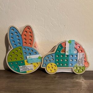 Celebrate! Wooden Bunny & Car Toy Wooden Easter sensory Board Game w/ Felt Balls